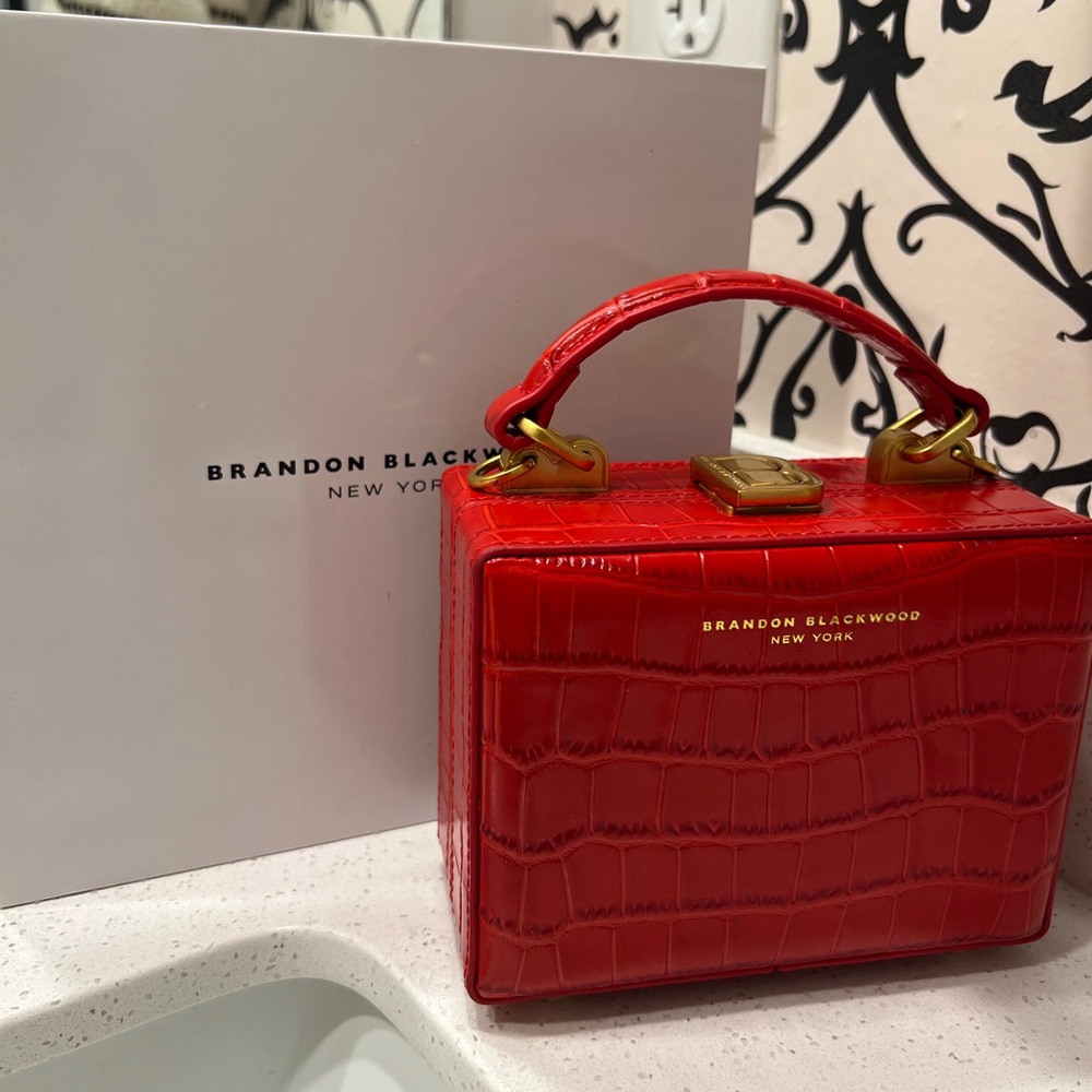 Brandon Blackwood Small Red Croc-Embossed Handbag